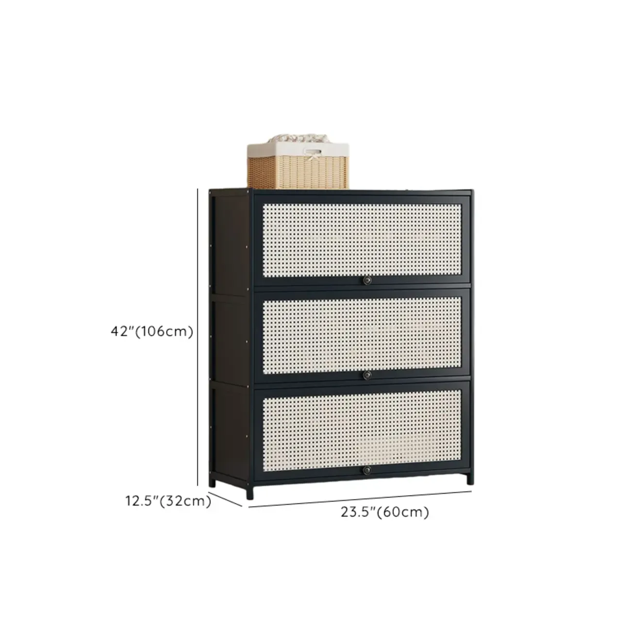 Modern Black Bamboo Shoe Cabinet with Rattan Panels Image - 32