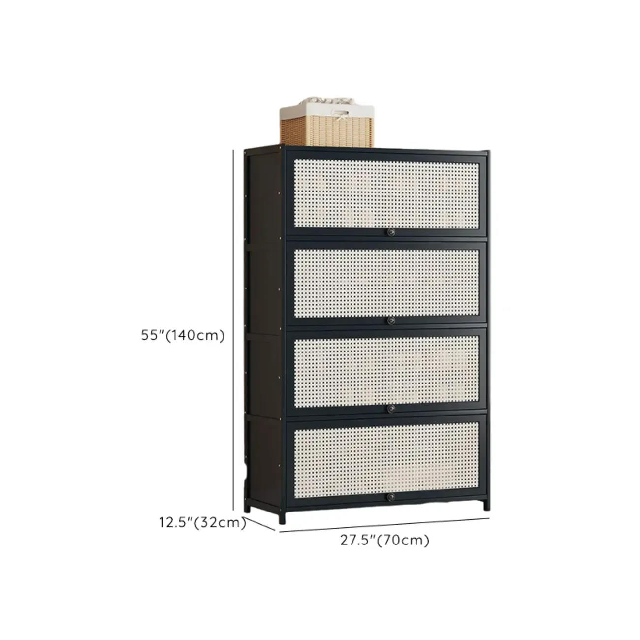 Modern Black Bamboo Shoe Cabinet with Rattan Panels Image - 36