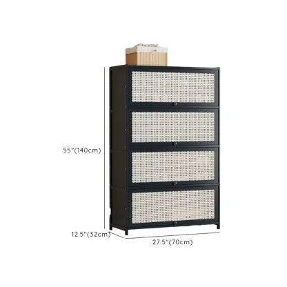Modern Black Bamboo Shoe Cabinet with Rattan Panels Image - 36