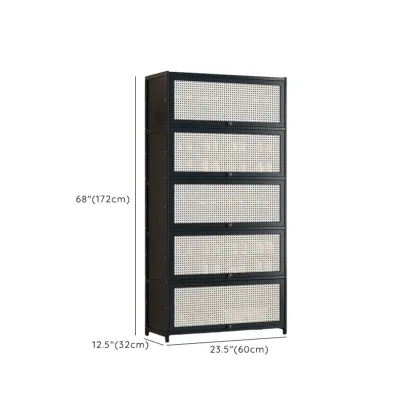 Modern Black Bamboo Shoe Cabinet with Rattan Panels Image - 38
