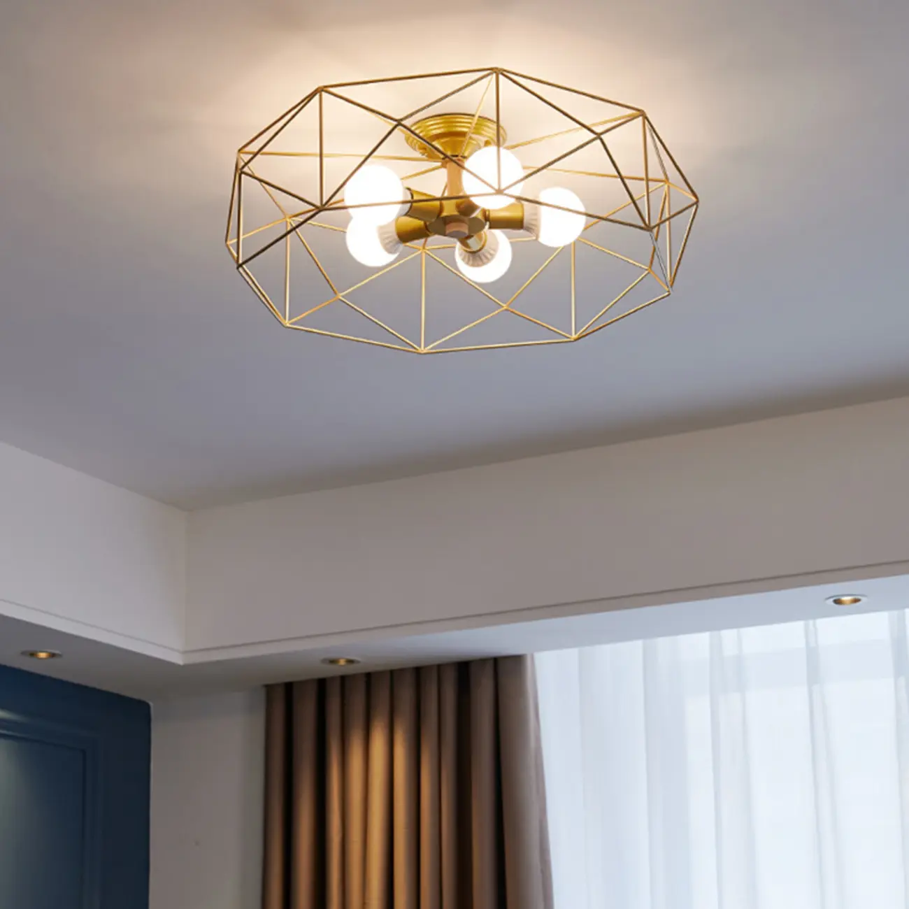 Sleek Gold Semi-Flush Ceiling Light with Iron Drum Shade | homeyfad