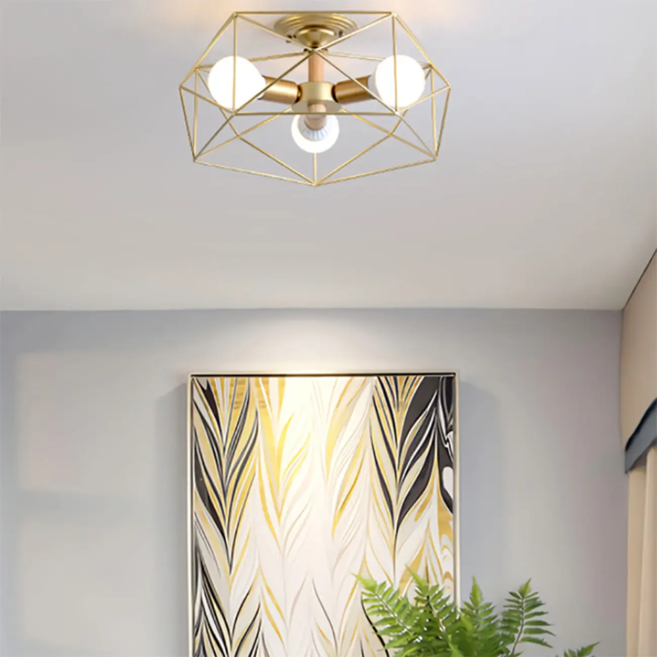 Sleek Gold Semi-Flush Ceiling Light with Iron Drum Shade | homeyfad