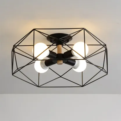 Sleek Gold Semi-Flush Ceiling Light with Iron Drum Shade