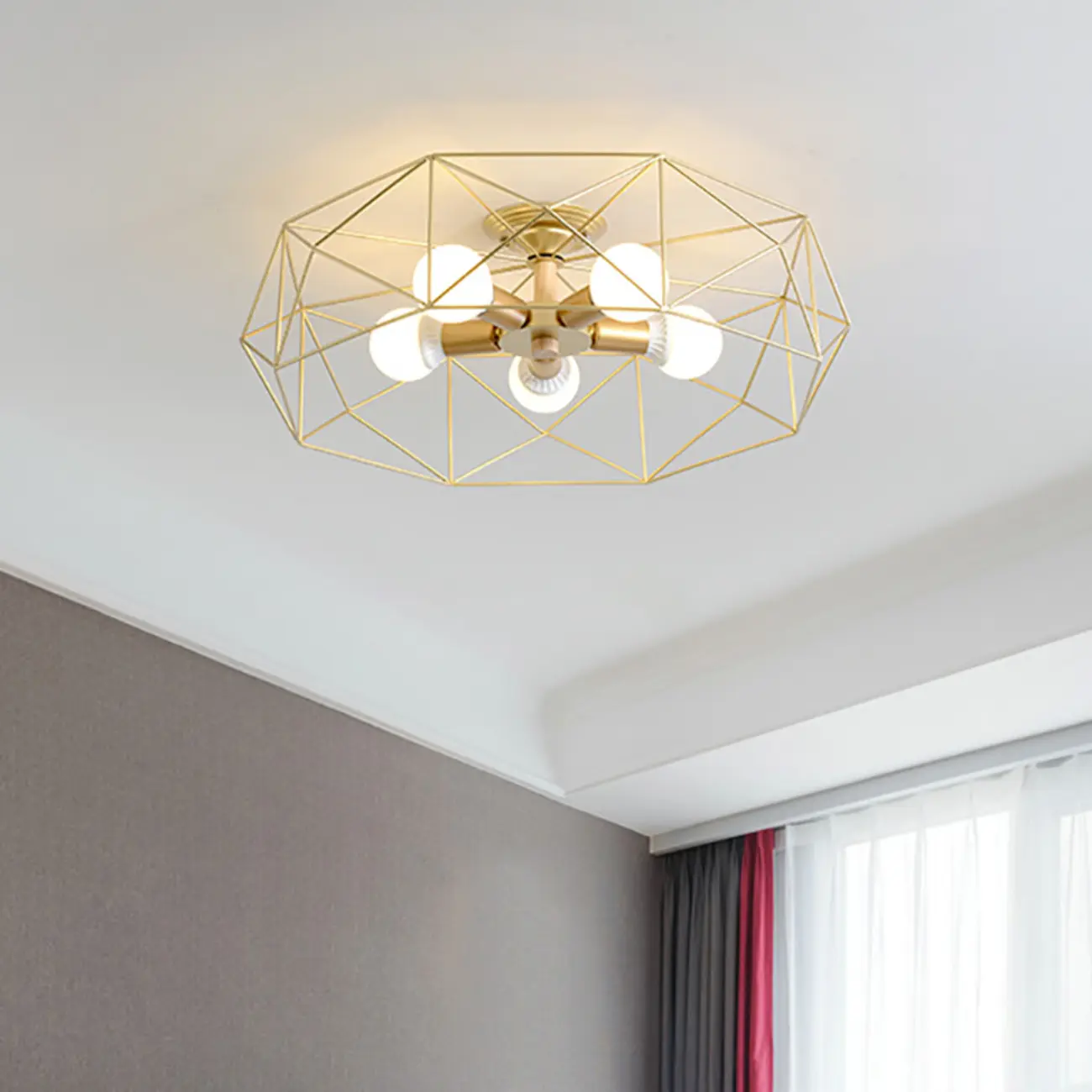 Sleek Gold Semi-Flush Ceiling Light with Iron Drum Shade | homeyfad