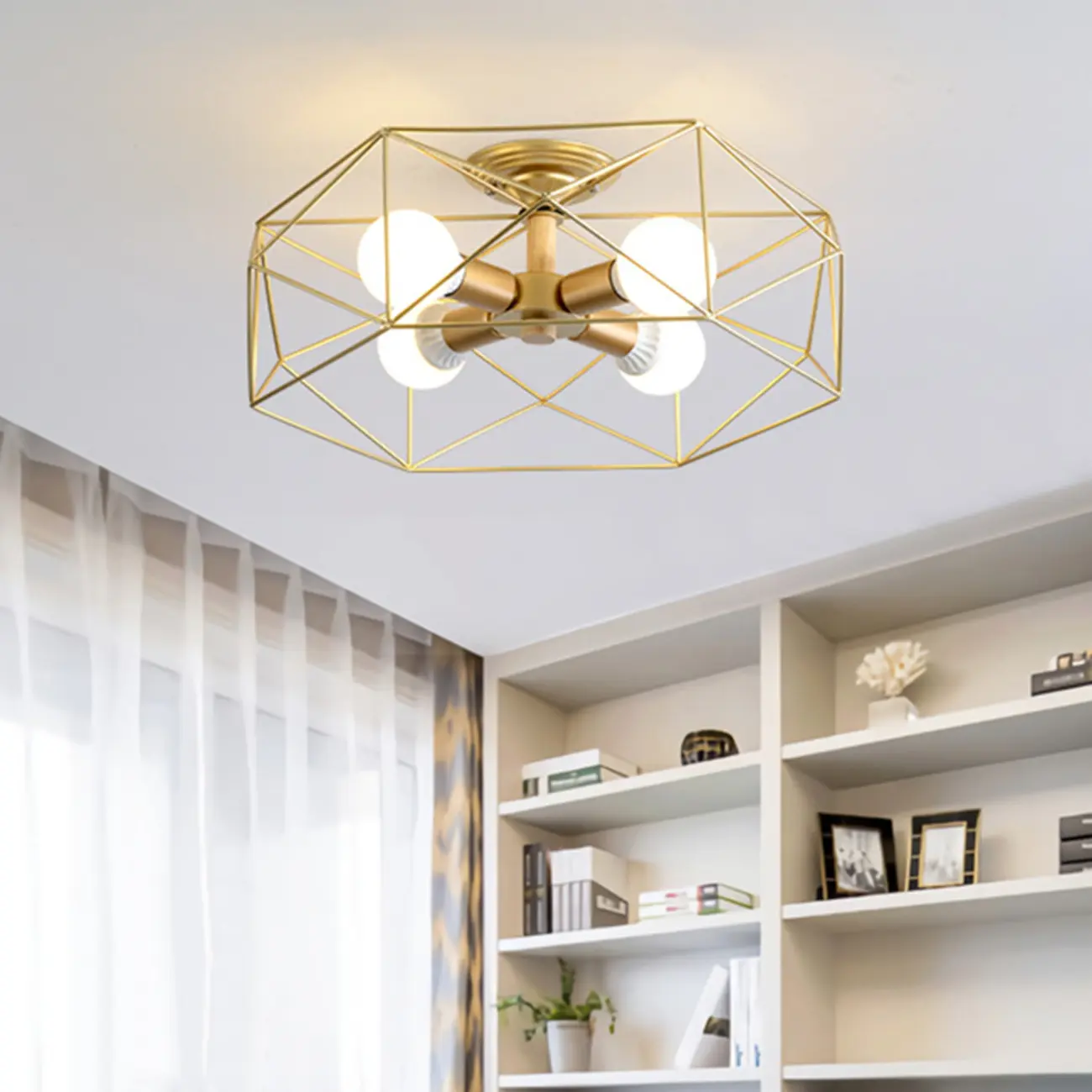 Sleek Gold Semi-Flush Ceiling Light with Iron Drum Shade | homeyfad