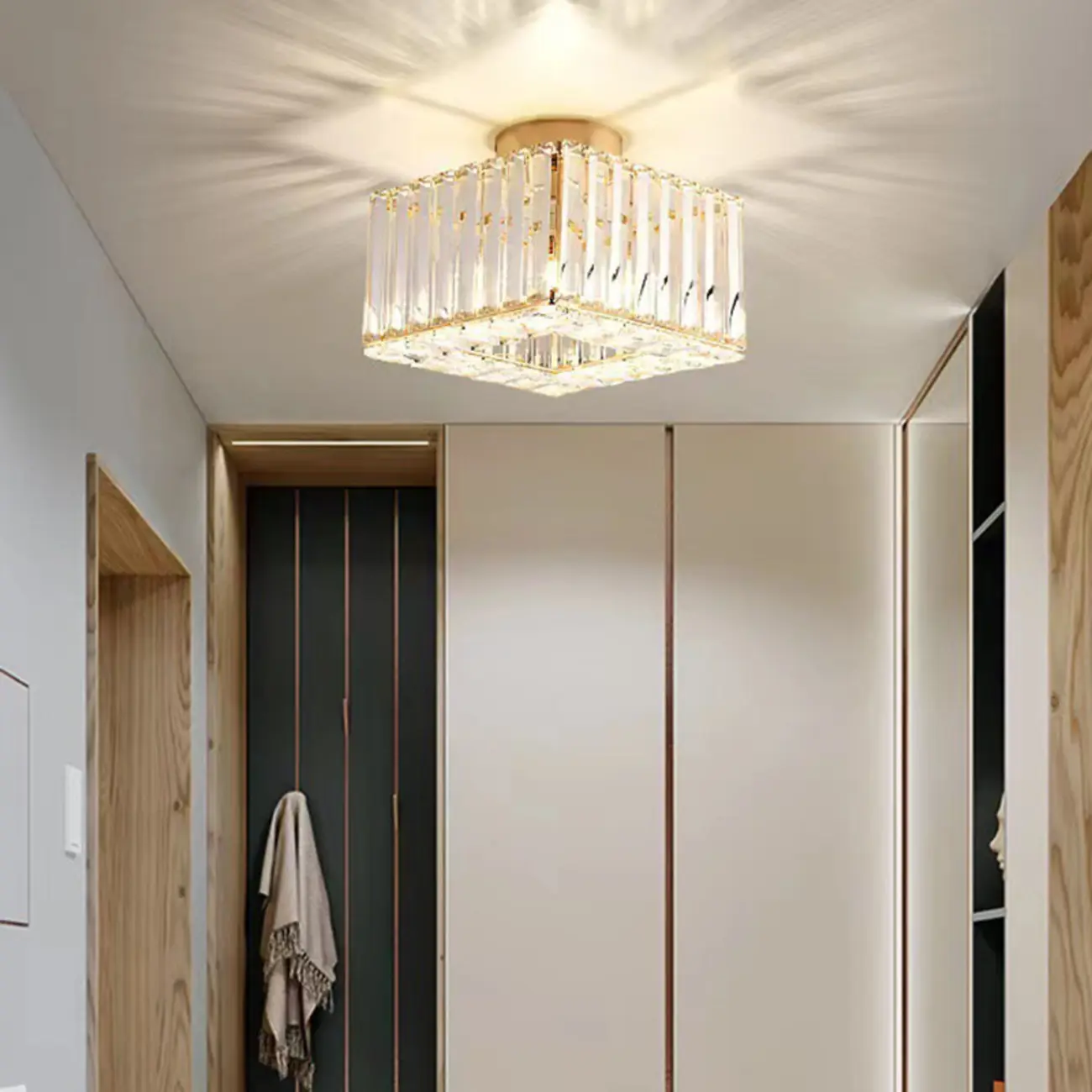 Modern Square Crystal Gold Semi Flush Ceiling Light | homeyfad