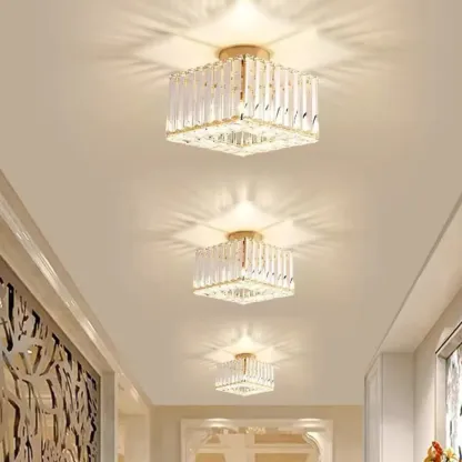 Modern Square Crystal Gold Semi Flush Ceiling Light