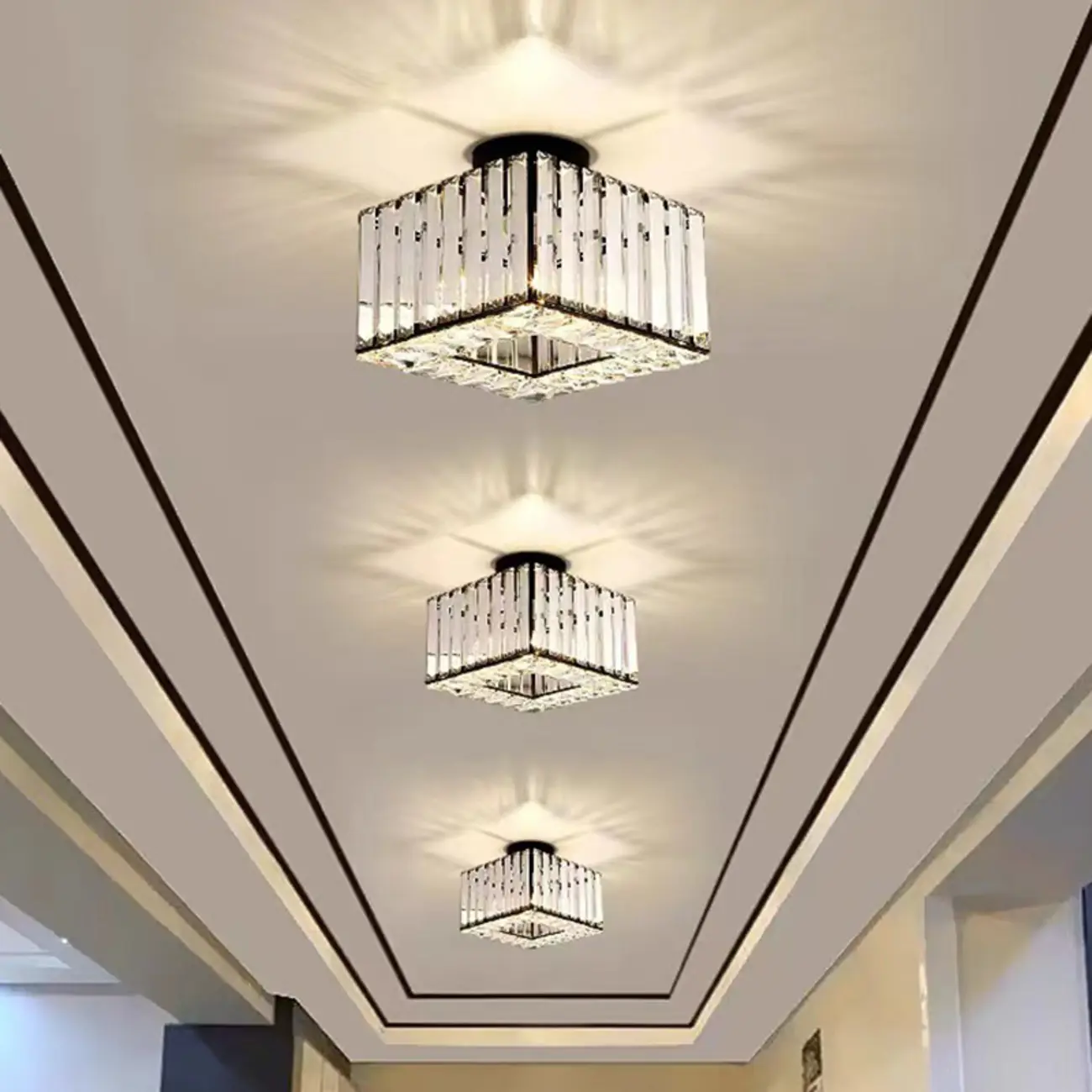Modern Square Crystal Gold Semi Flush Ceiling Light | homeyfad