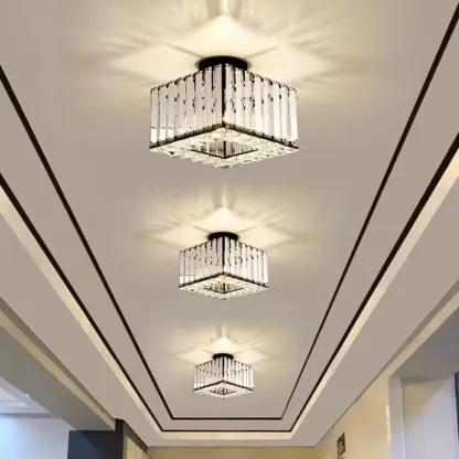 Modern Square Crystal Gold Semi Flush Ceiling Light