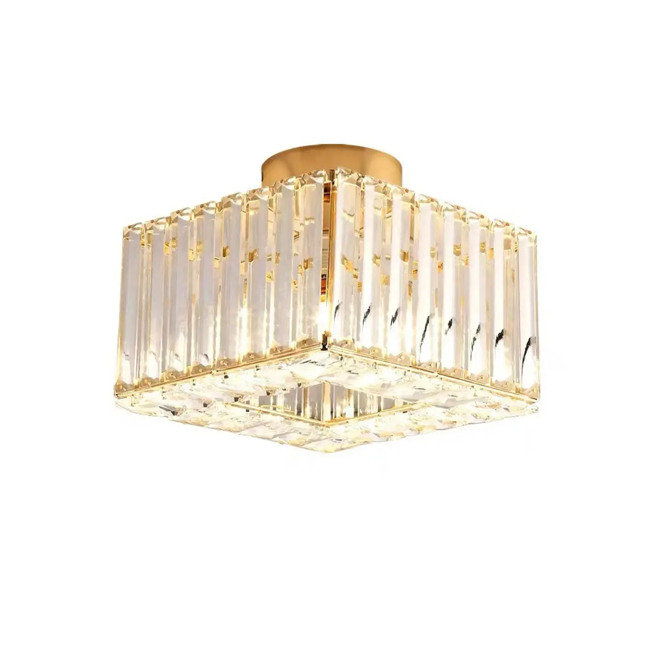 Modern Square Crystal Gold Semi Flush Ceiling Light | homeyfad