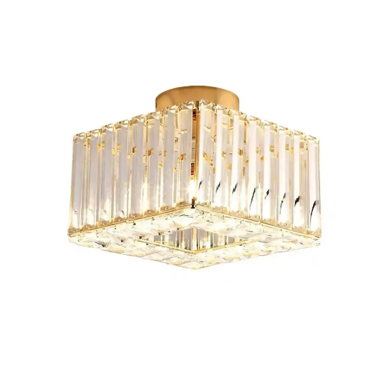 Modern Square Crystal Gold Semi Flush Ceiling Light