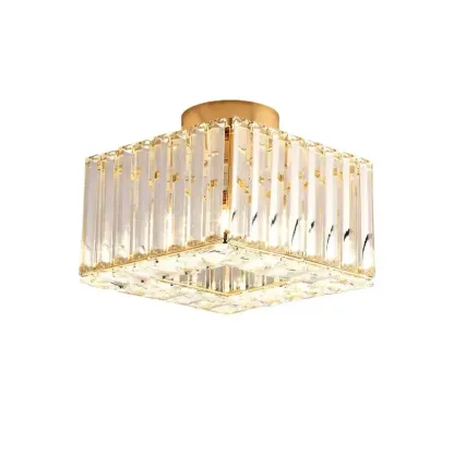 Modern Square Crystal Gold Semi Flush Ceiling Light