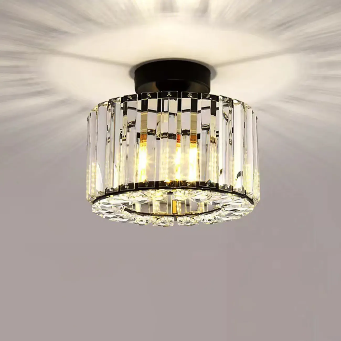 Modern Square Crystal Gold Semi Flush Ceiling Light