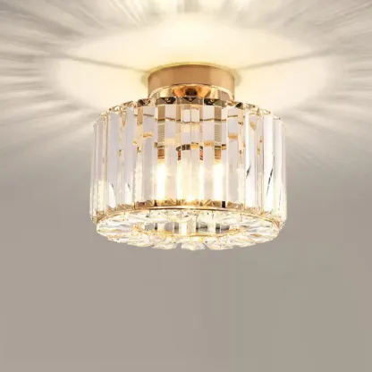 Modern Square Crystal Gold Semi Flush Ceiling Light