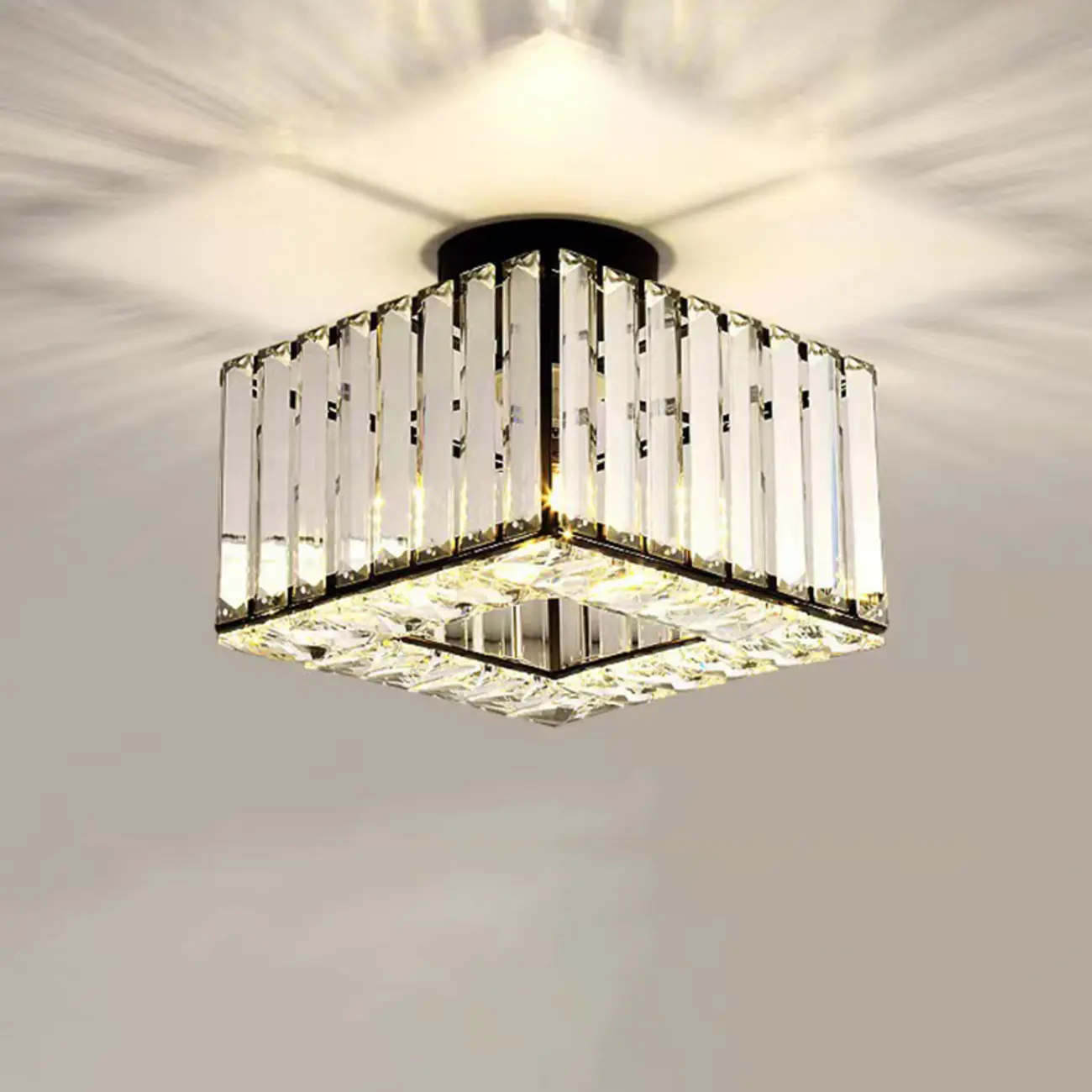 Modern Square Crystal Gold Semi Flush Ceiling Light | homeyfad