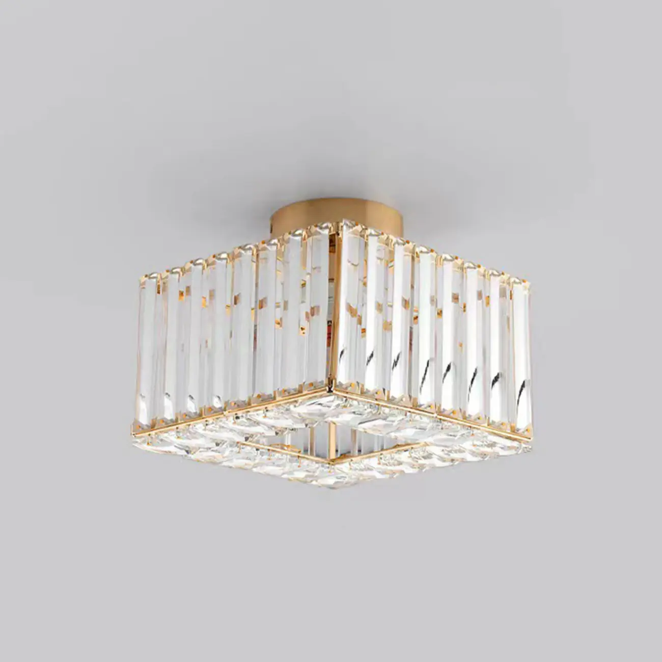 Modern Square Crystal Gold Semi Flush Ceiling Light | homeyfad