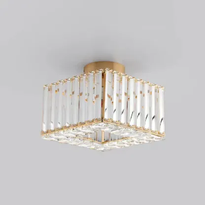 Modern Square Crystal Gold Semi Flush Ceiling Light