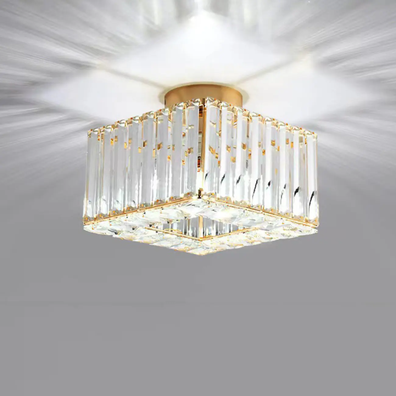 Modern Square Crystal Gold Semi Flush Ceiling Light | homeyfad