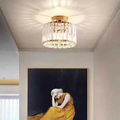 Modern Square Crystal Gold Semi Flush Ceiling Light
