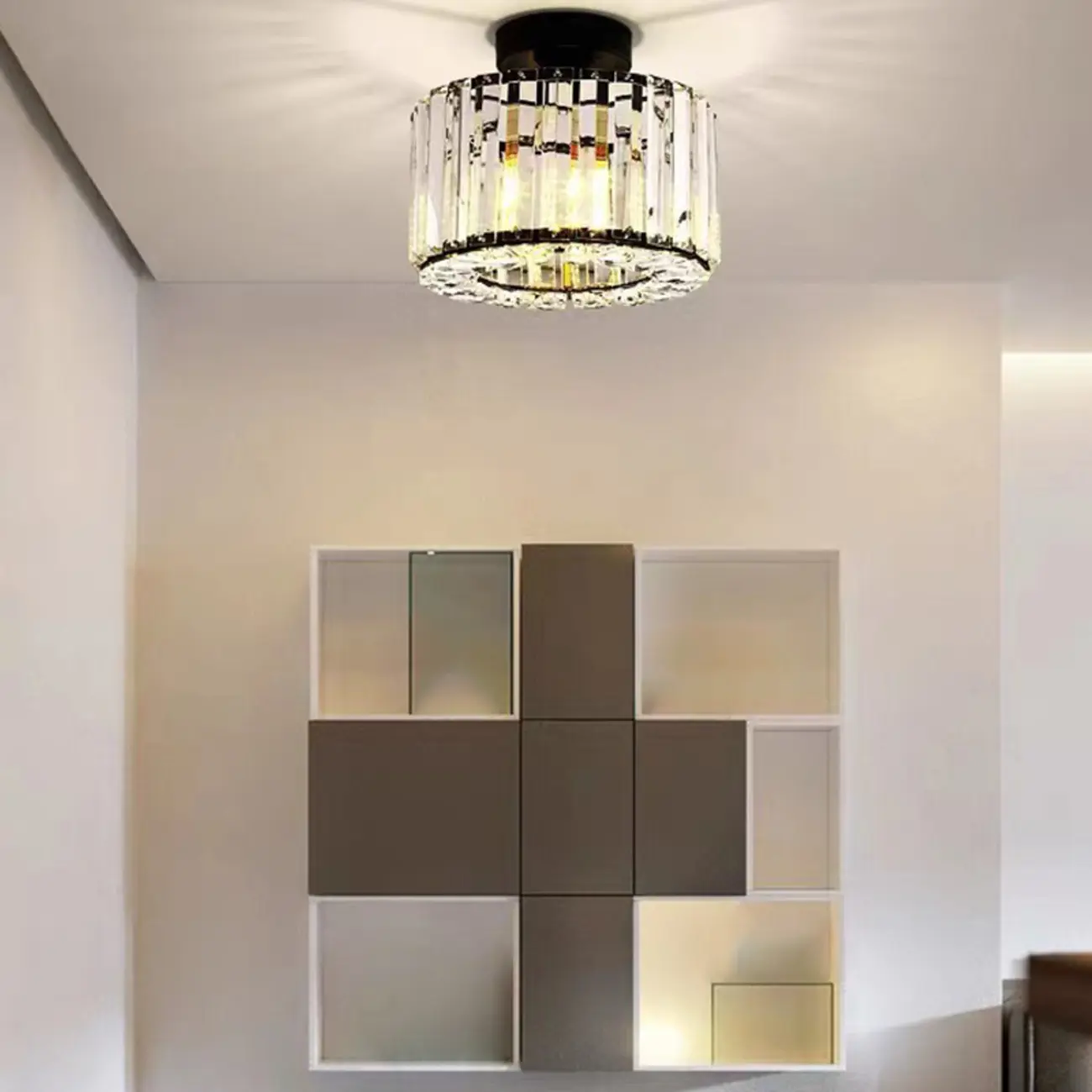 Modern Square Crystal Gold Semi Flush Ceiling Light | homeyfad