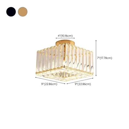 Modern Square Crystal Gold Semi Flush Ceiling Light