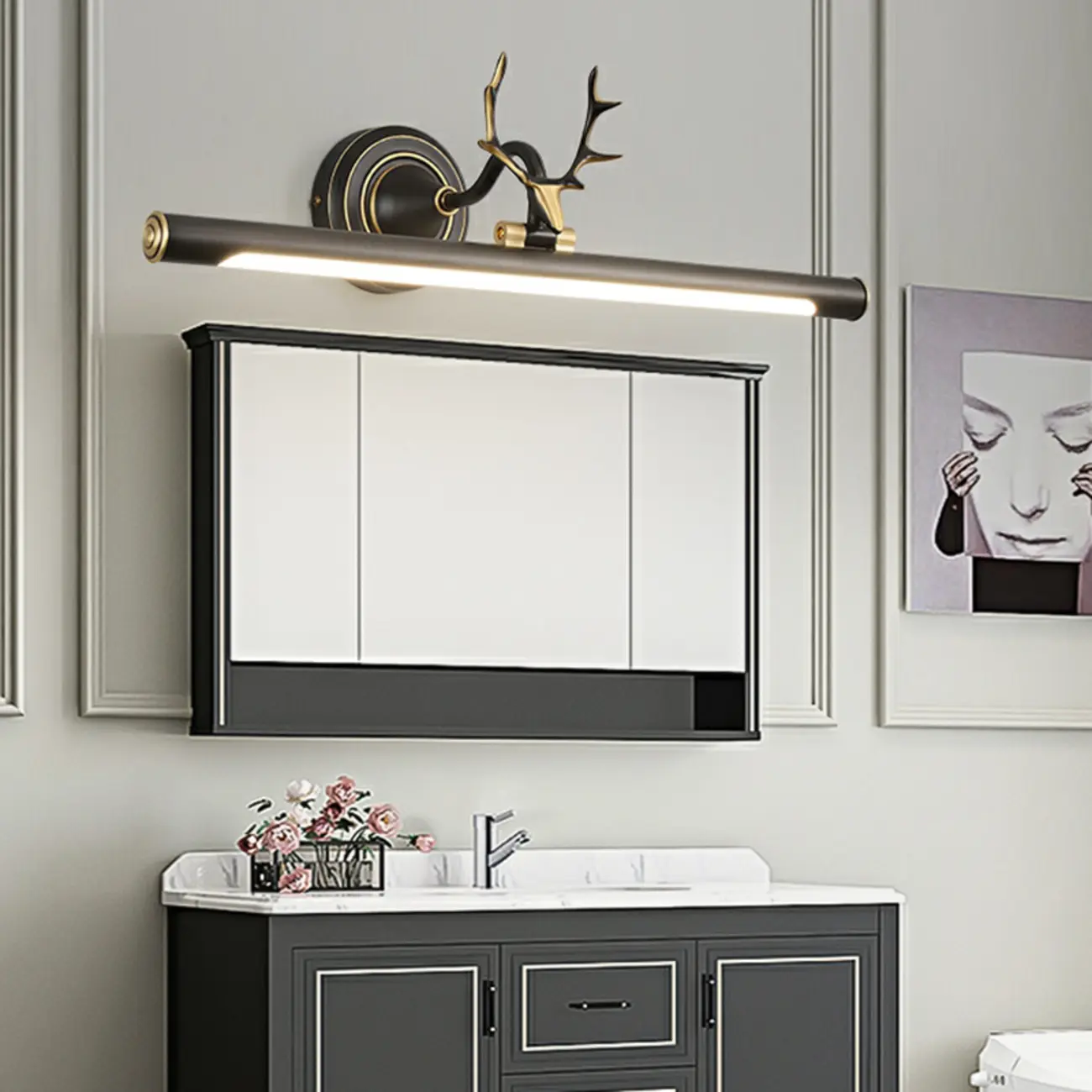 Durable Antler Tube LED Vanity Light with Acrylic Shade for Room Image - 2 | homeyfad