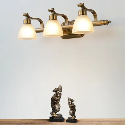 Industrial Gold Vanity Light with Glass Shades for Bathroom Image - 5