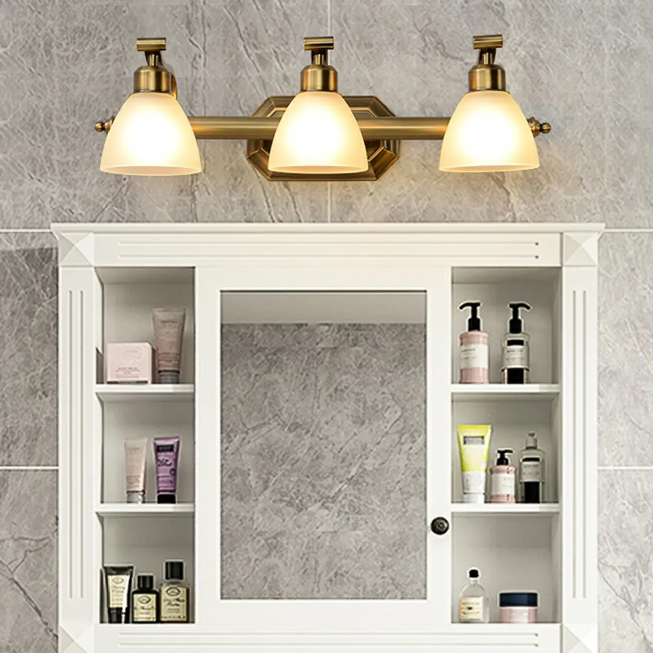 Industrial Gold Vanity Light with Glass Shades for Bathroom Image - 4 | homeyfad