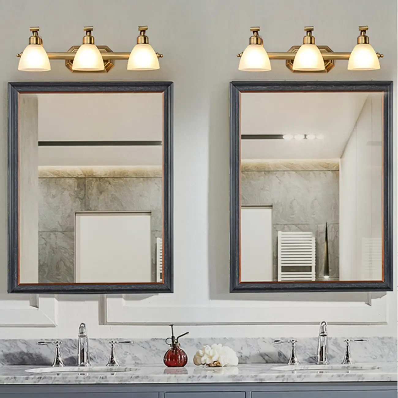 Industrial Gold Vanity Light with Glass Shades for Bathroom Image - 3