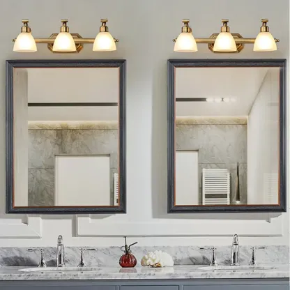 Industrial Gold Vanity Light with Glass Shades for Bathroom Image - 3