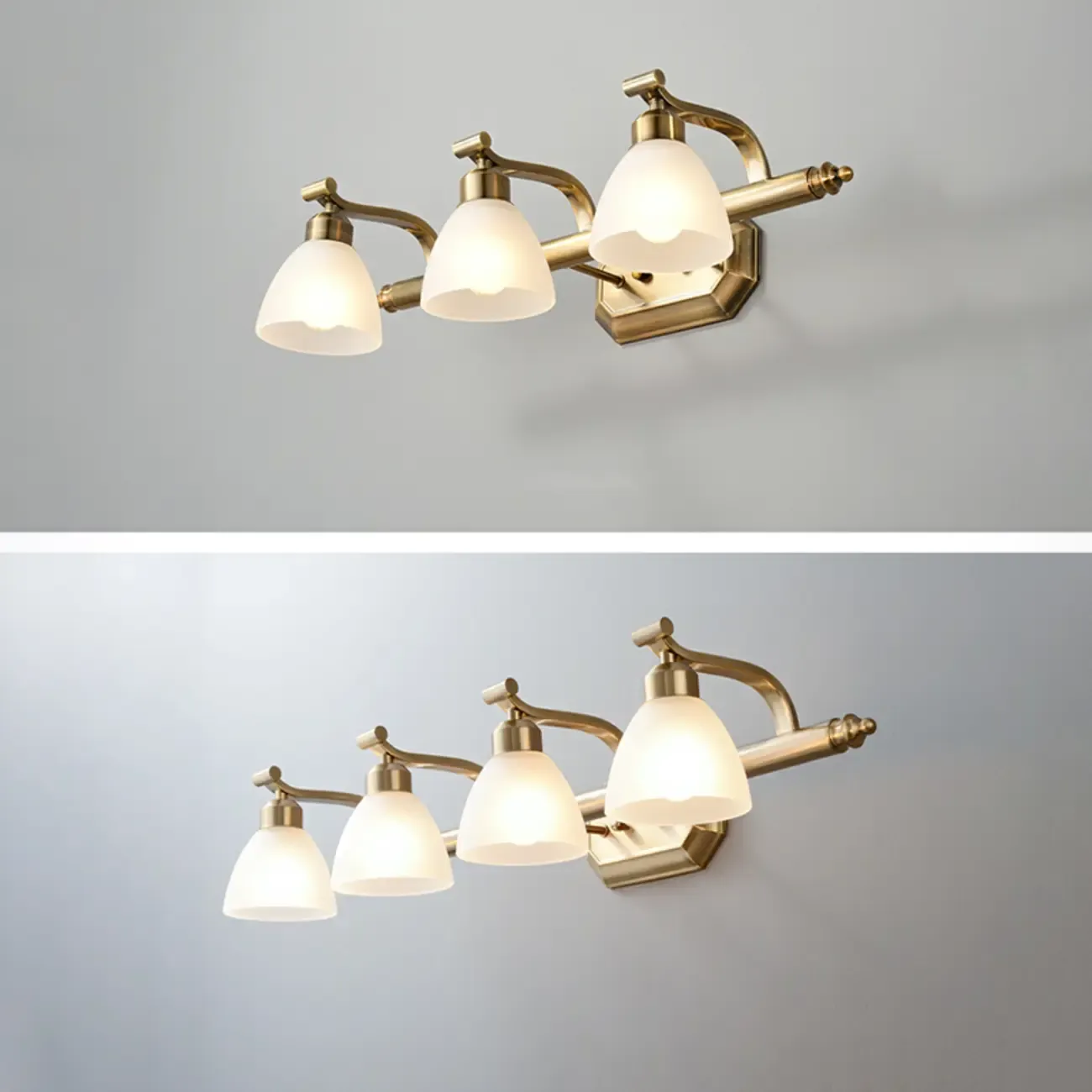 Industrial Gold Vanity Light with Glass Shades for Bathroom Image - 15