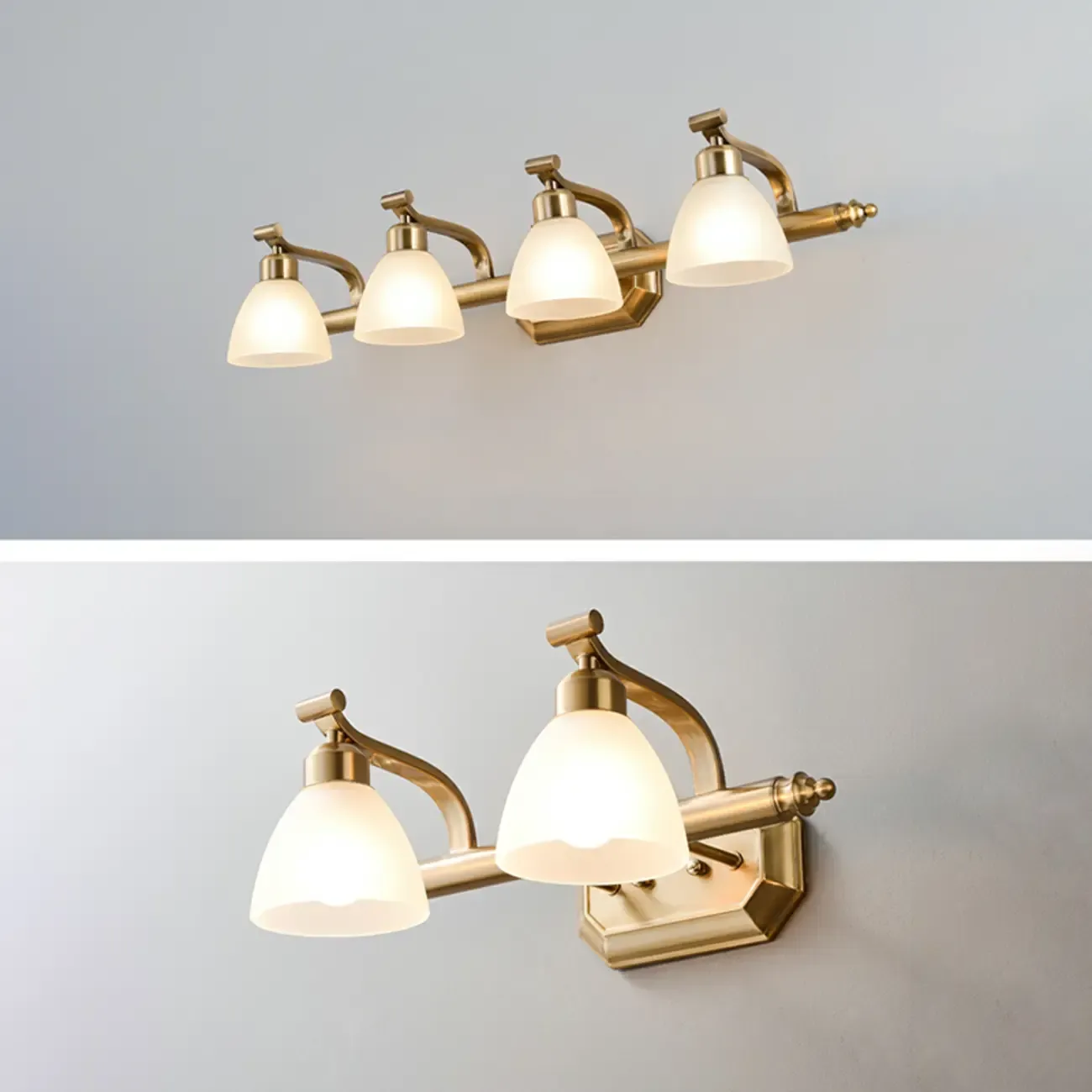 Industrial Gold Vanity Light with Glass Shades for Bathroom Image - 16