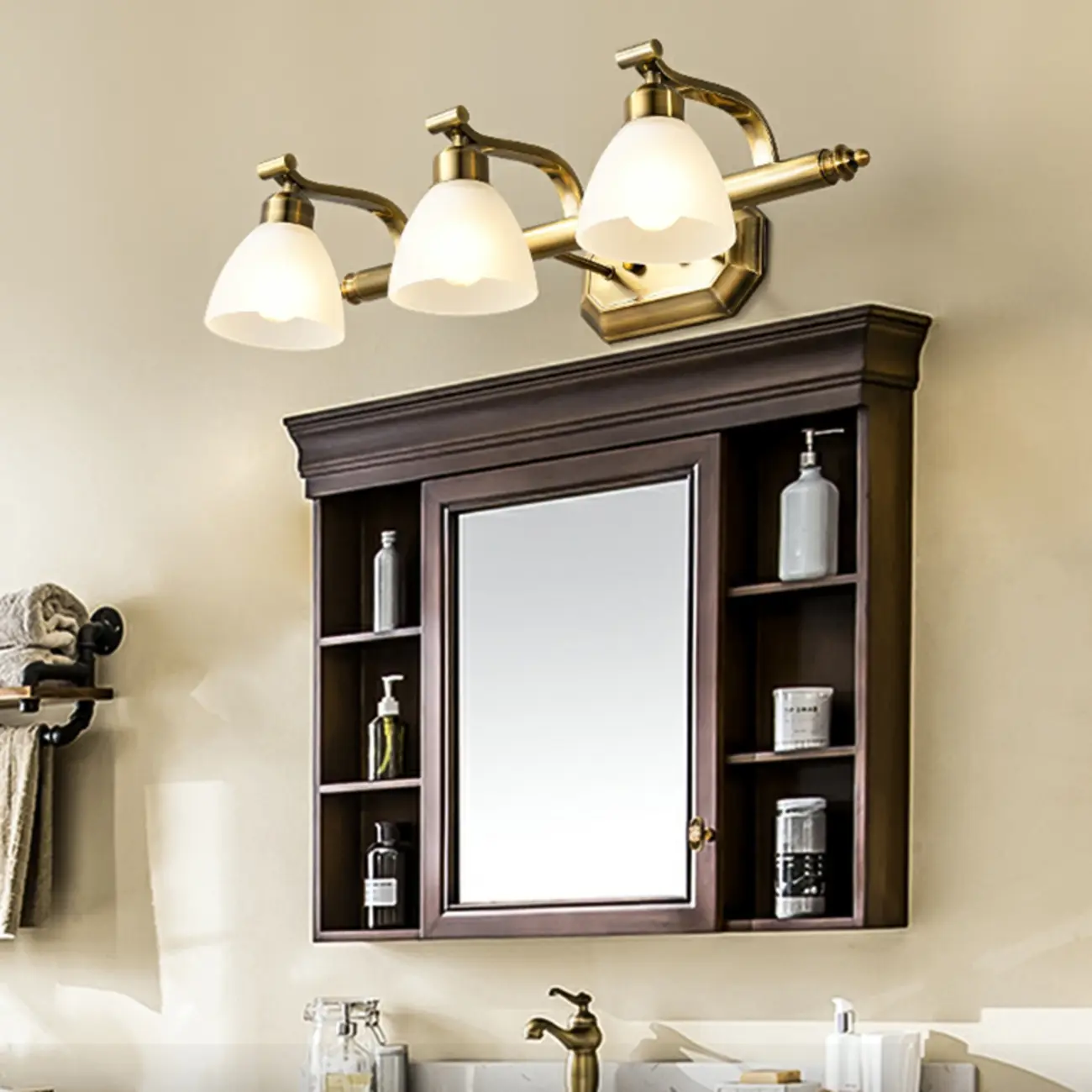 Industrial Gold Vanity Light with Glass Shades for Bathroom Image - 2 | homeyfad