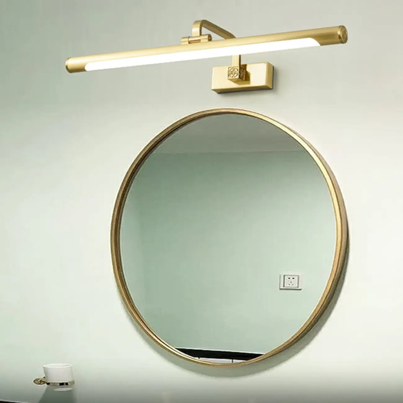 Minimalist Tubular Vanity Light with Adjustable Gold Arm Image - 1 | homeyfad