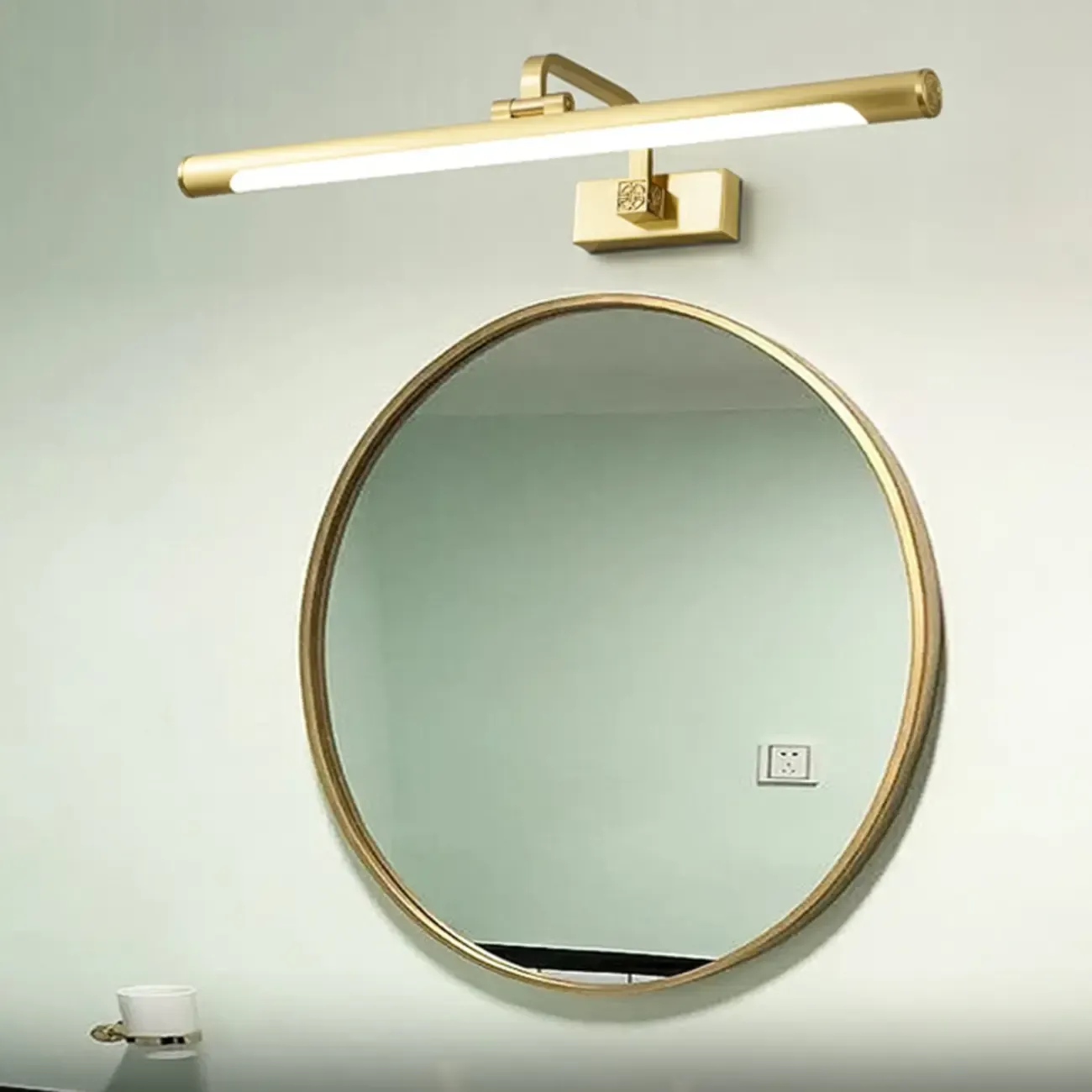 Minimalist Tubular Vanity Light with Adjustable Gold Arm Image - 1
