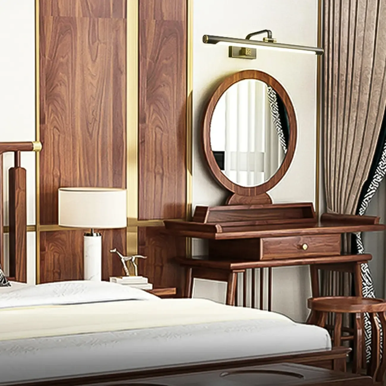 Minimalist Tubular Vanity Light with Adjustable Gold Arm Image - 9