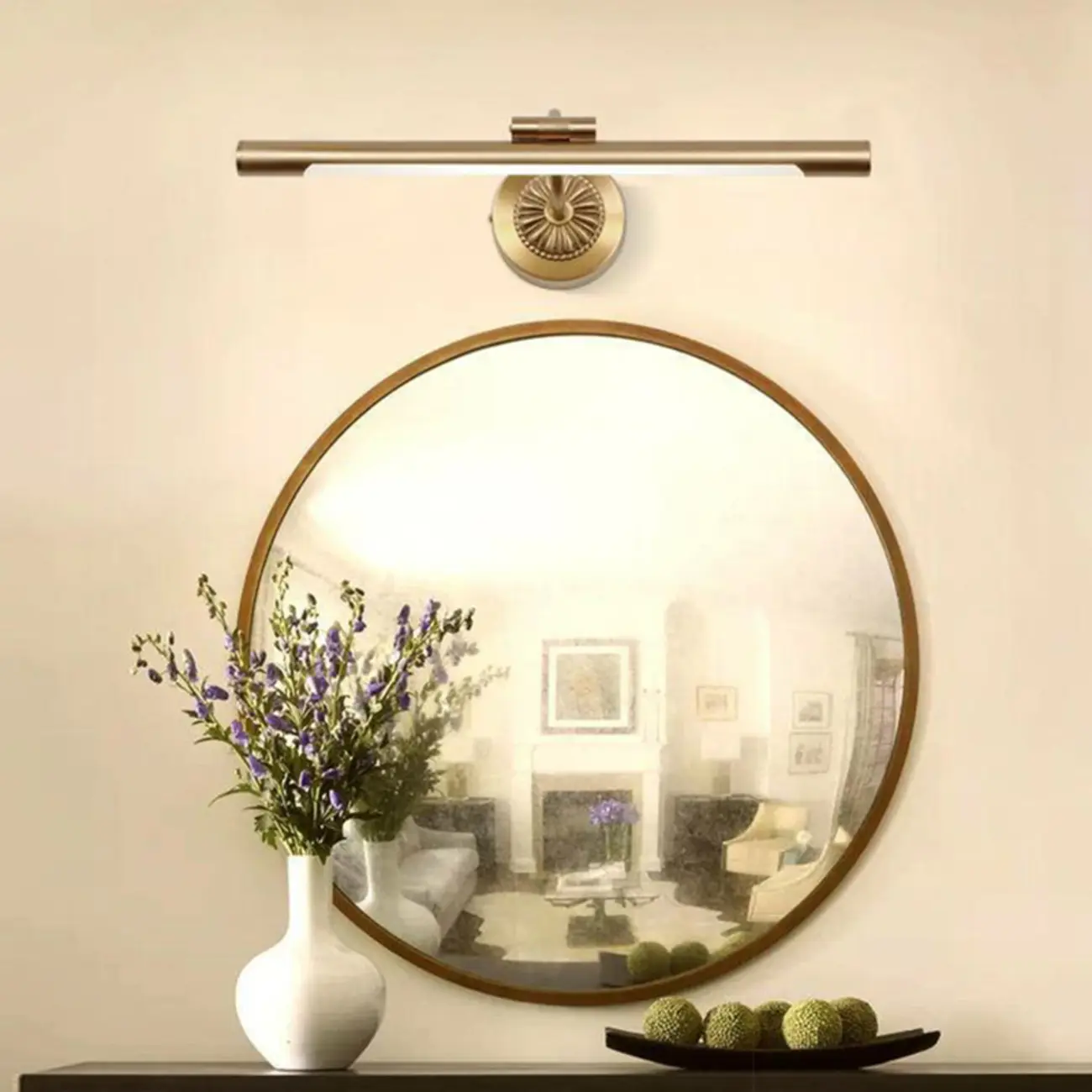 Luxurious Sleek Brass Vanity Light with LED for Bathroom Image - 1 | homeyfad