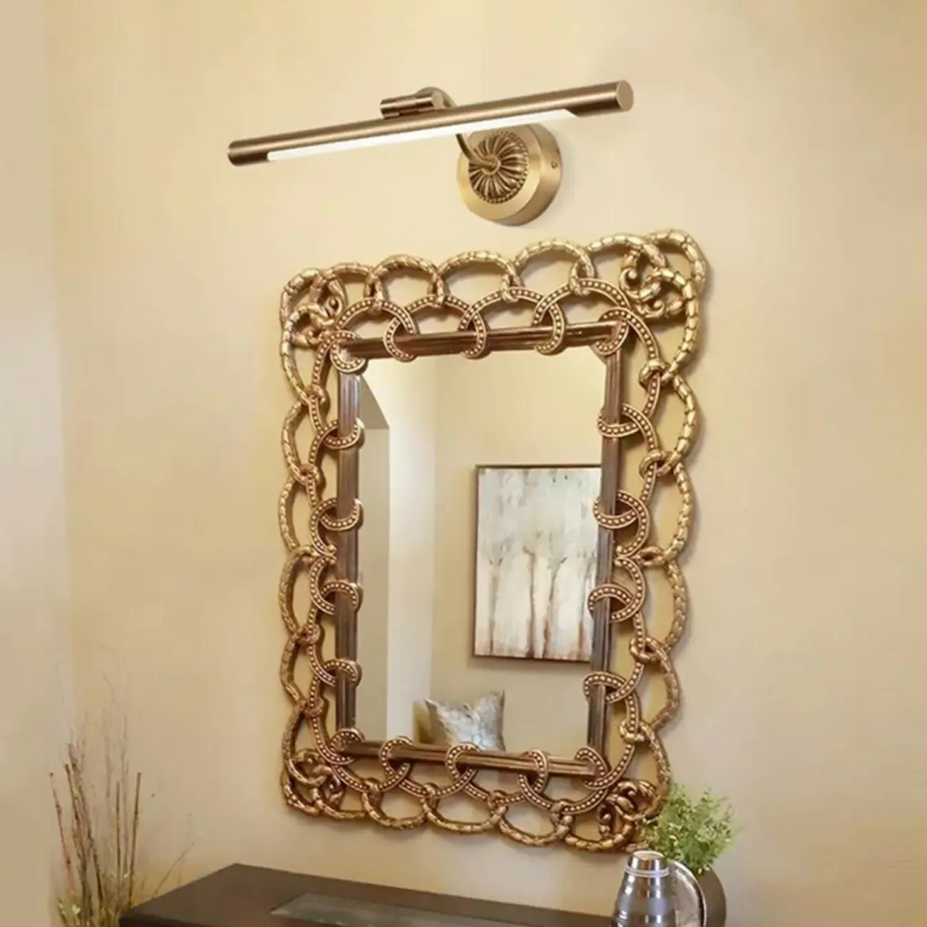 Luxurious Sleek Brass Vanity Light with LED for Bathroom Image - 3