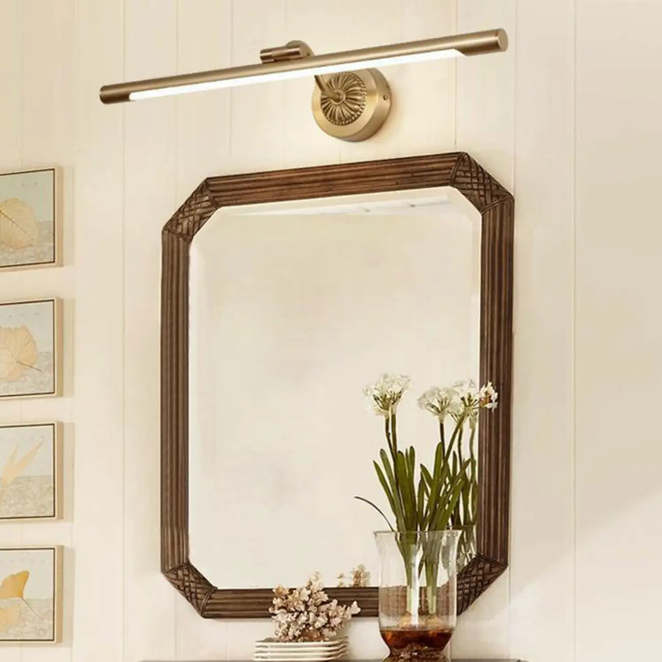 Luxurious Sleek Brass Vanity Light with LED for Bathroom Image - 2 | homeyfad