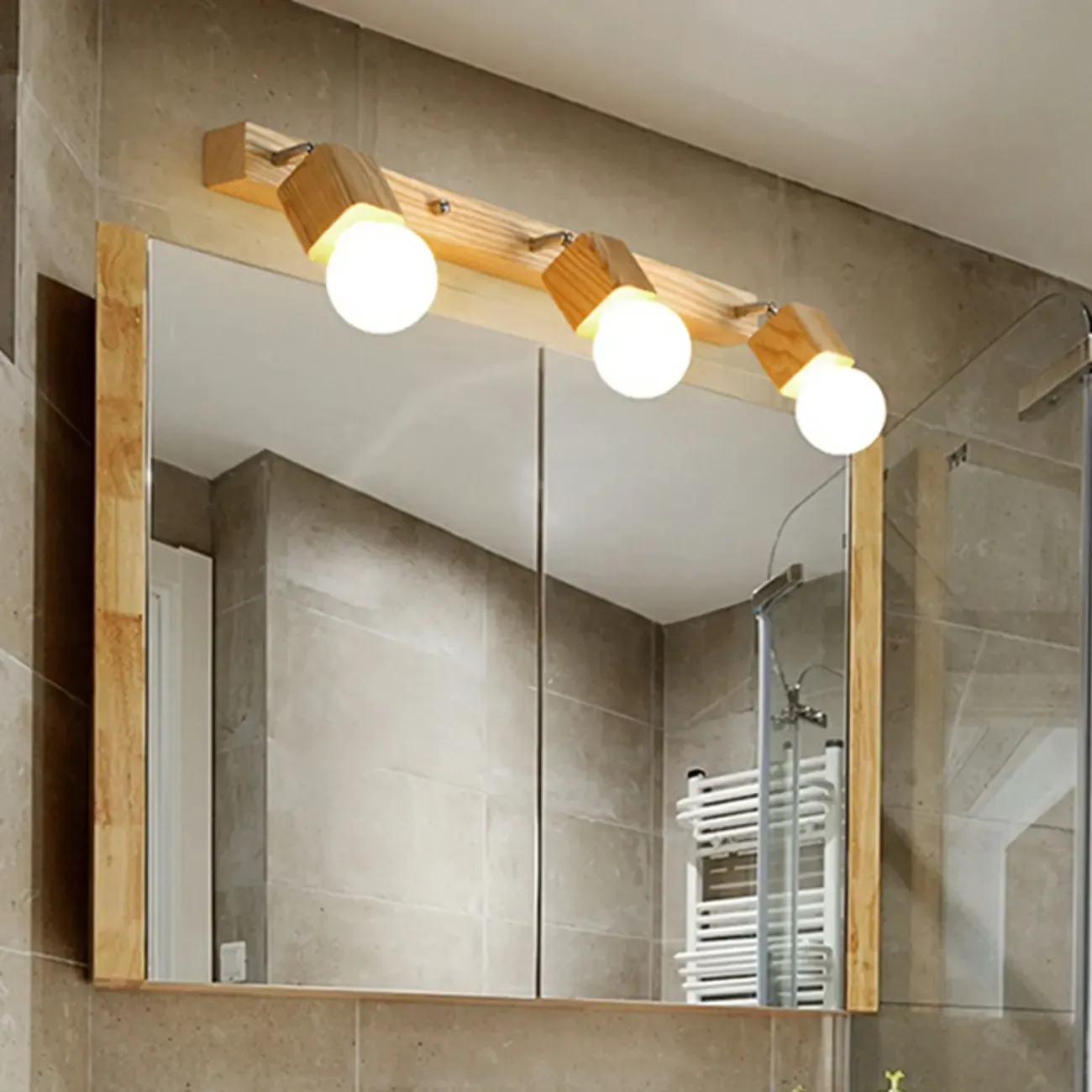 3-Light Modern Wooden Linear LED Vanity Lights Image - 1