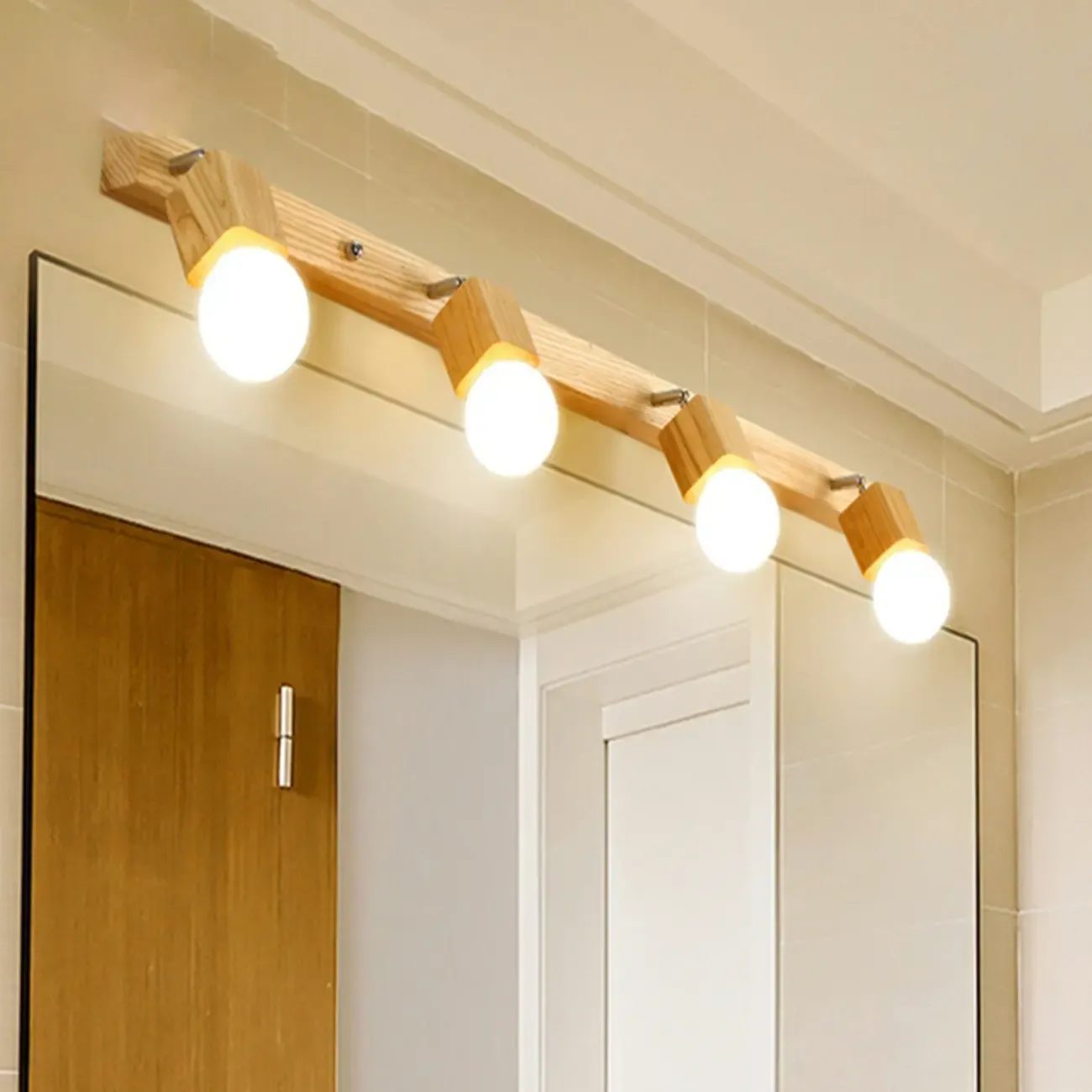 3-Light Modern Wooden Linear LED Vanity Lights Image - 2