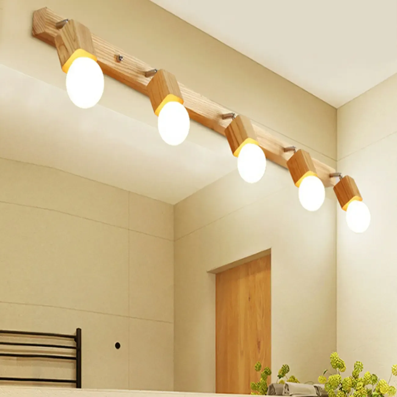 3-Light Modern Wooden Linear LED Vanity Lights Image - 5