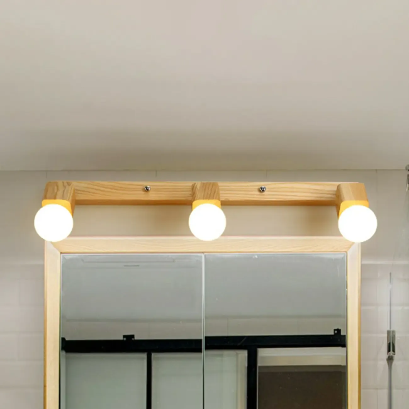 3-Light Modern Wooden Linear LED Vanity Lights Image - 8