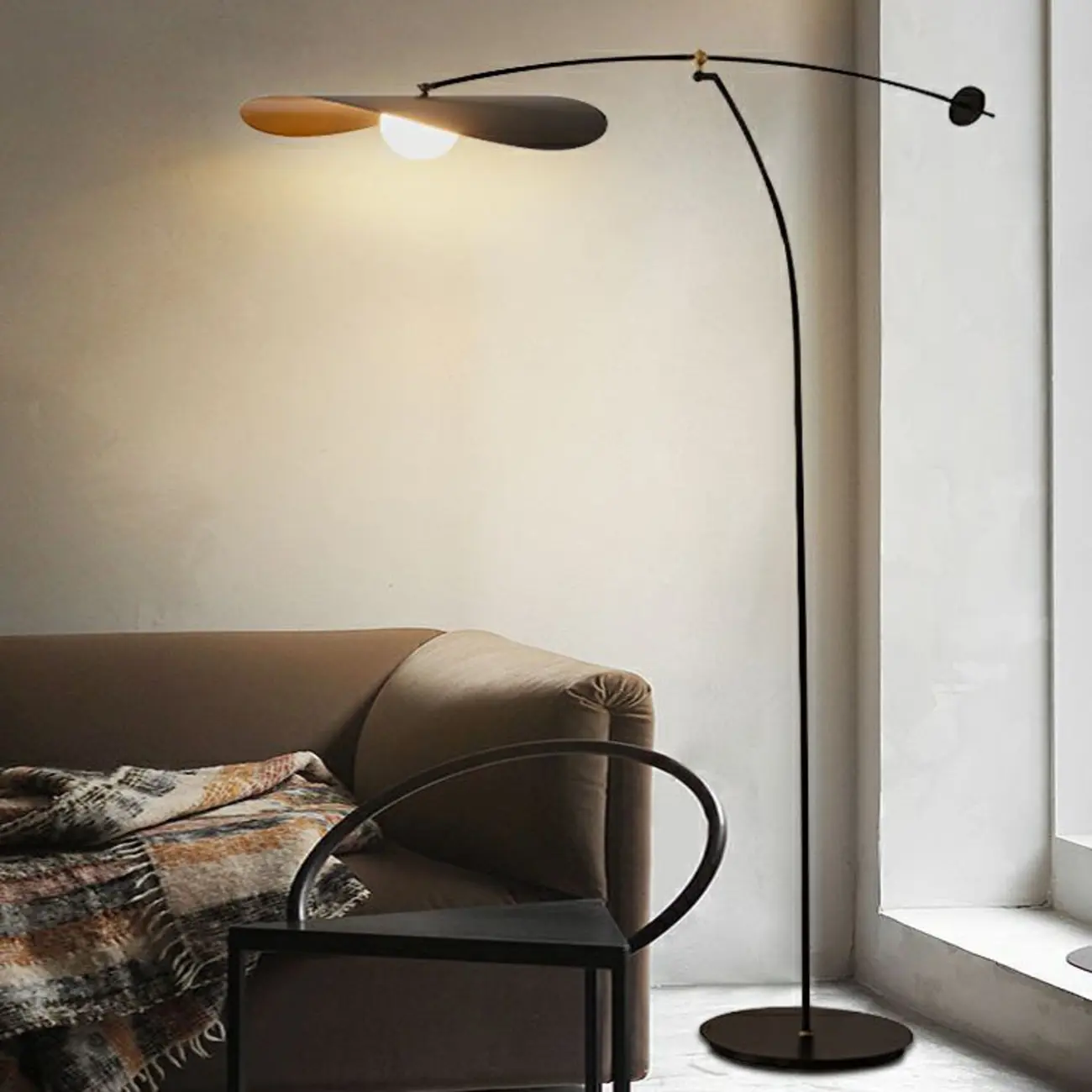 63" Modern Black Gold Metal Arc Floor Lamp with Balance Arm Image - 1 | homeyfad