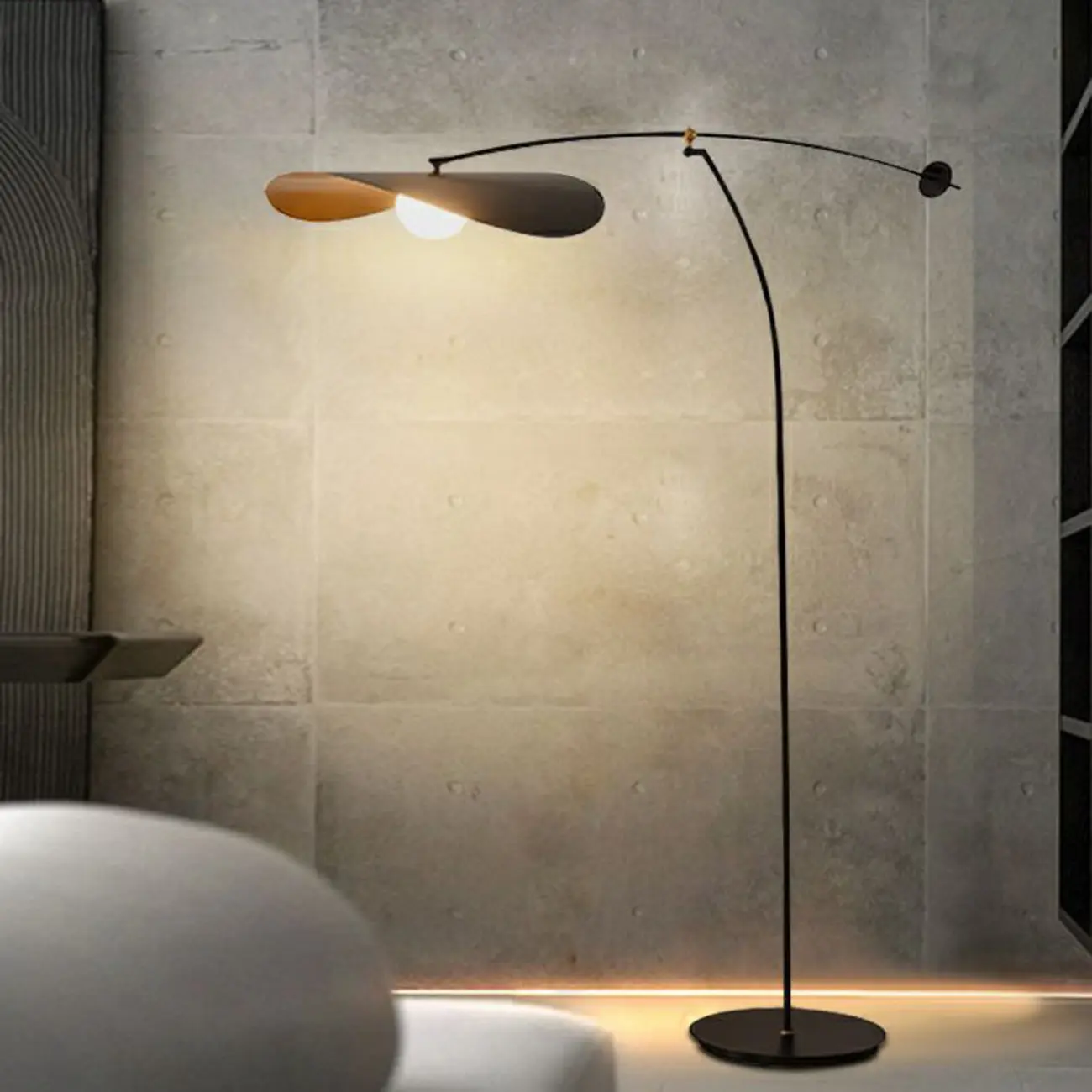 63" Modern Black Gold Metal Arc Floor Lamp with Balance Arm Image - 3 | homeyfad