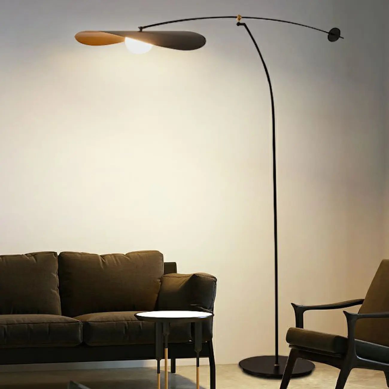 63" Modern Black Gold Metal Arc Floor Lamp with Balance Arm Image - 4 | homeyfad