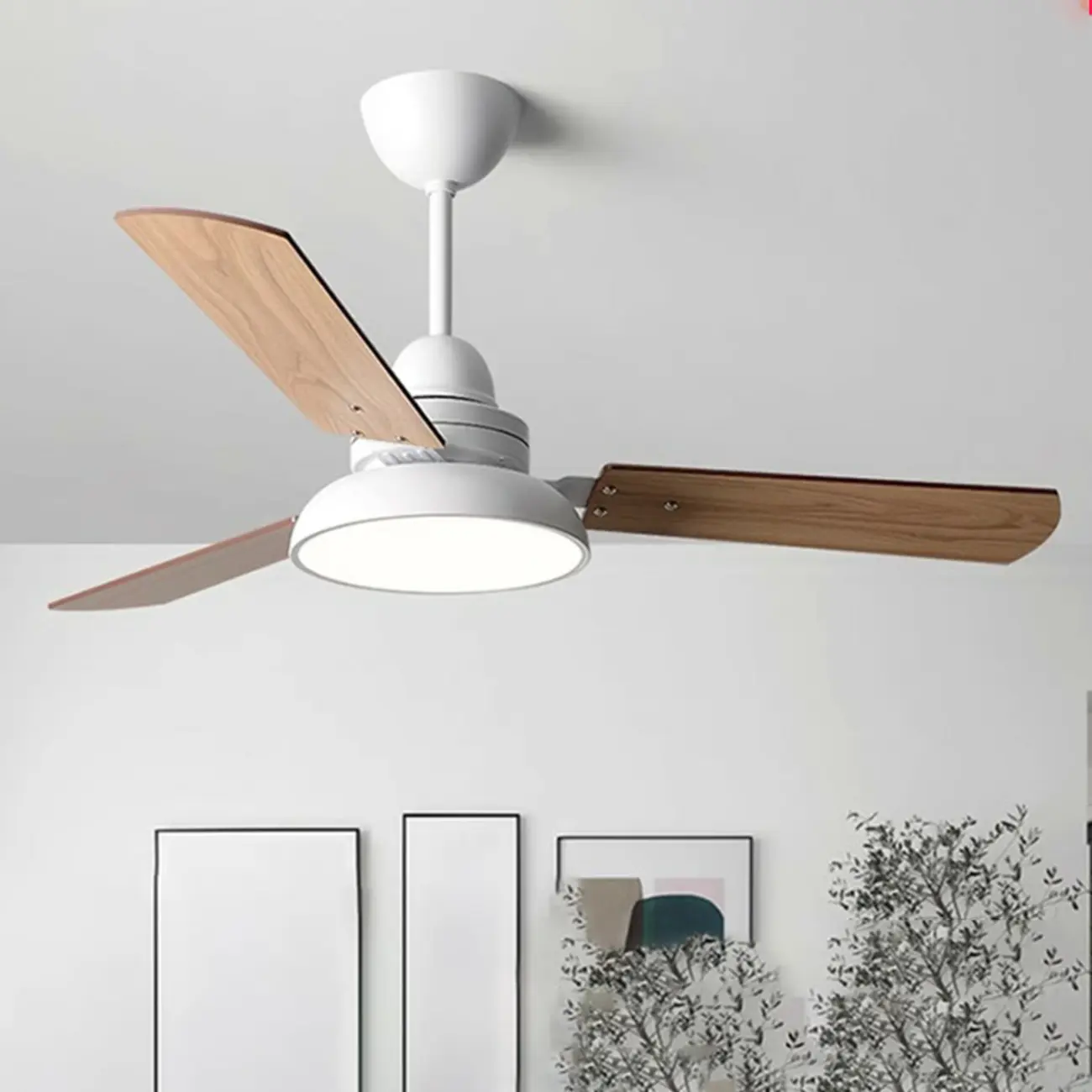 3-Blade White Solid Wood Ceiling Fan with Dimmer Light Image - 1 | homeyfad