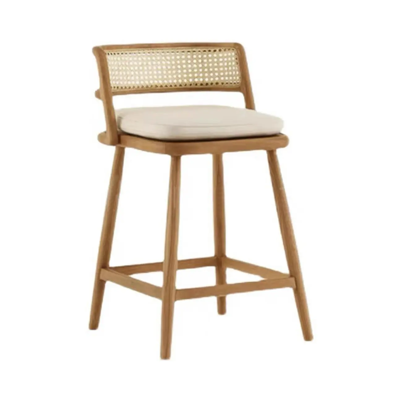 Rustic Wood High-Back Comfort Rectangle Oak Rattan Bar Stool Image - 6 | homeyfad