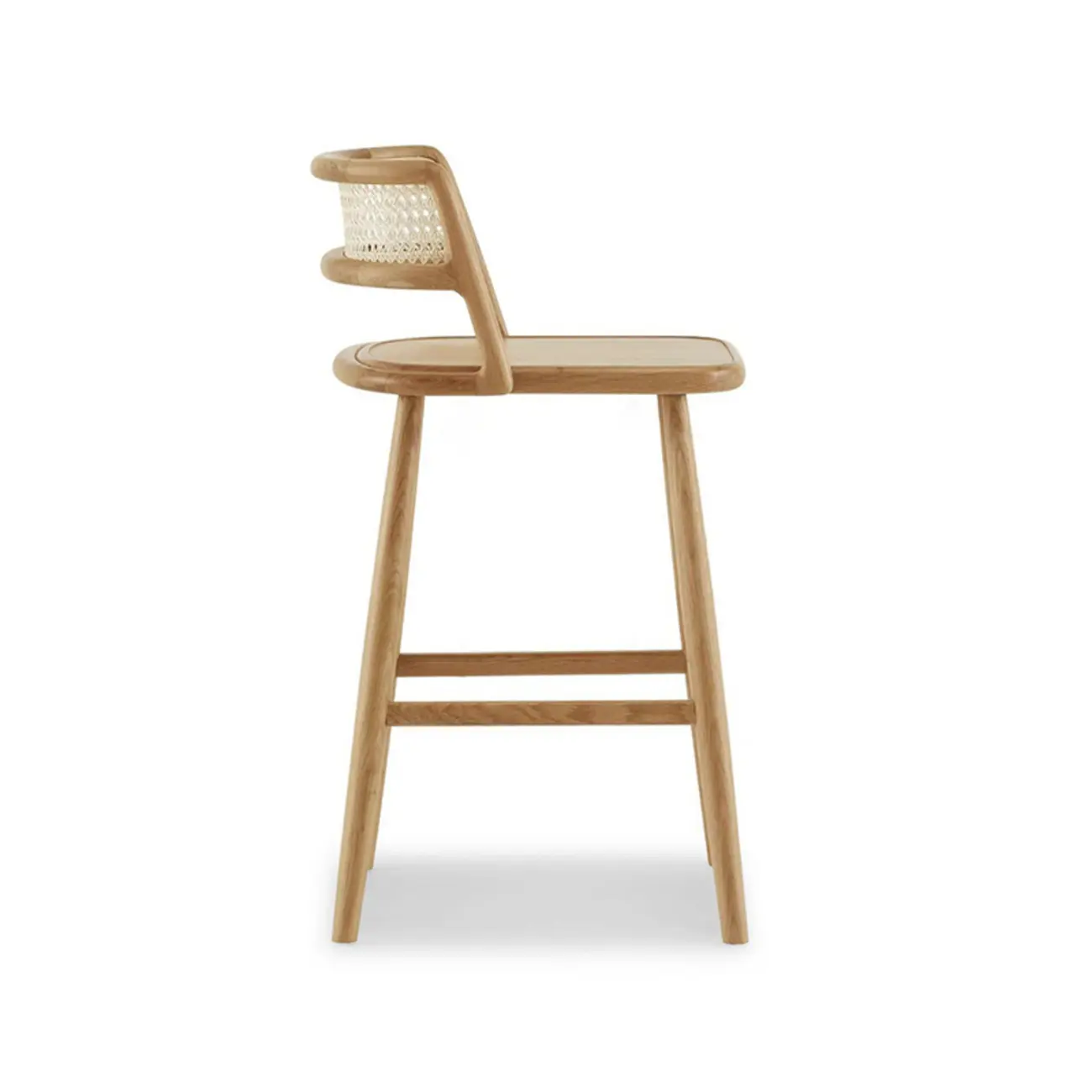 Rustic Wood High-Back Comfort Rectangle Oak Rattan Bar Stool Image - 7 | homeyfad