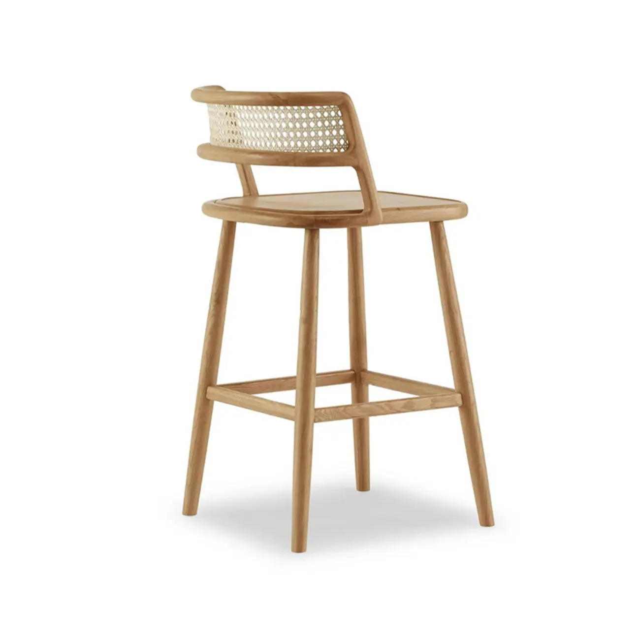 Rustic Wood High-Back Comfort Rectangle Oak Rattan Bar Stool Image - 8 | homeyfad